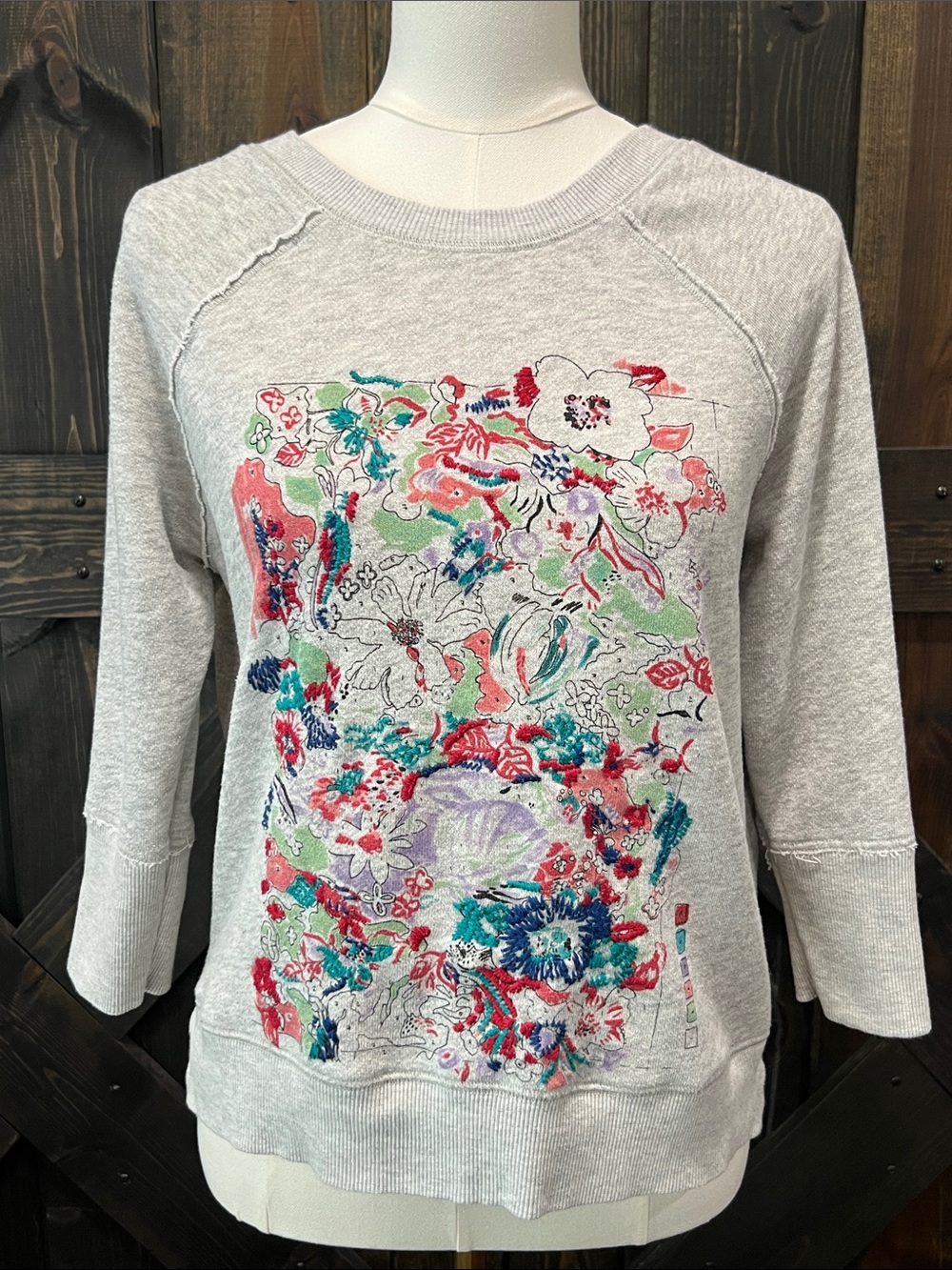 Anthro‎ Postmark Paint By Numbers Sweatshirt Grey M Embroidered Soft Artsy Boho